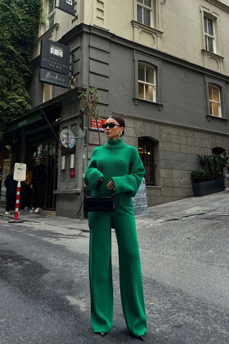 ONE COLOR HIGH NECK SWEATER+TROUSERS WOMEN SET GREEN/JESHILE - 4