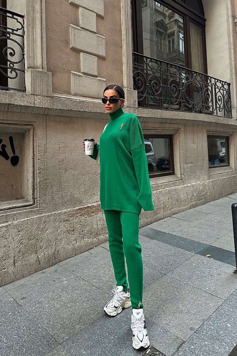 ONE COLOR HIGH NECK SWEATER+TROUSERS WOMEN SET GREEN/JESHILE - 4