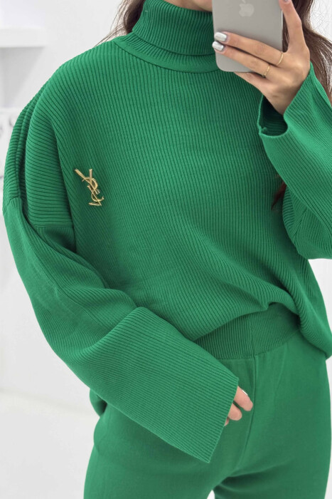 ONE COLOR HIGH NECK SWEATER+TROUSERS WOMEN SET GREEN/JESHILE - 5