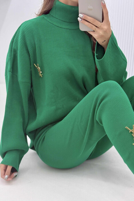 ONE COLOR HIGH NECK SWEATER+TROUSERS WOMEN SET GREEN/JESHILE - 6