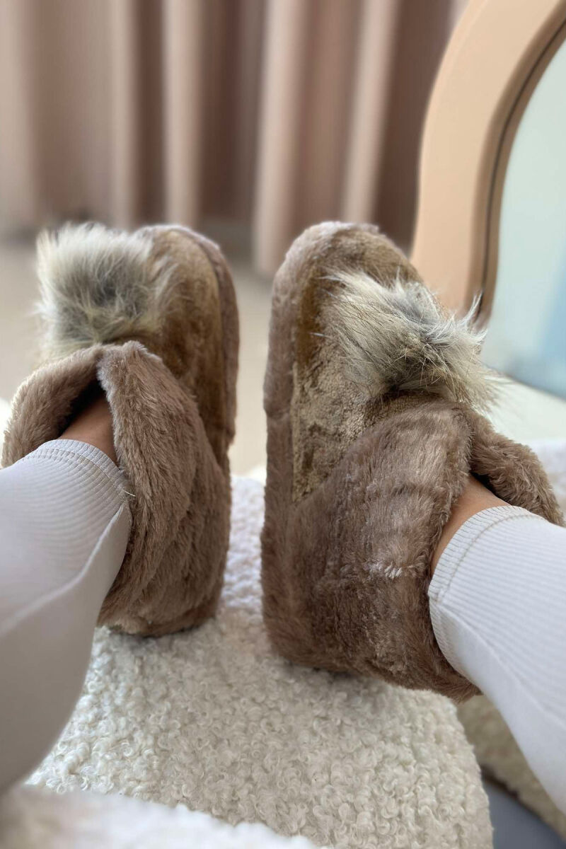 ONE COLOR HIGH NECK WOMAN HOME SLIPPERS BEIGE/BEZHE - 4