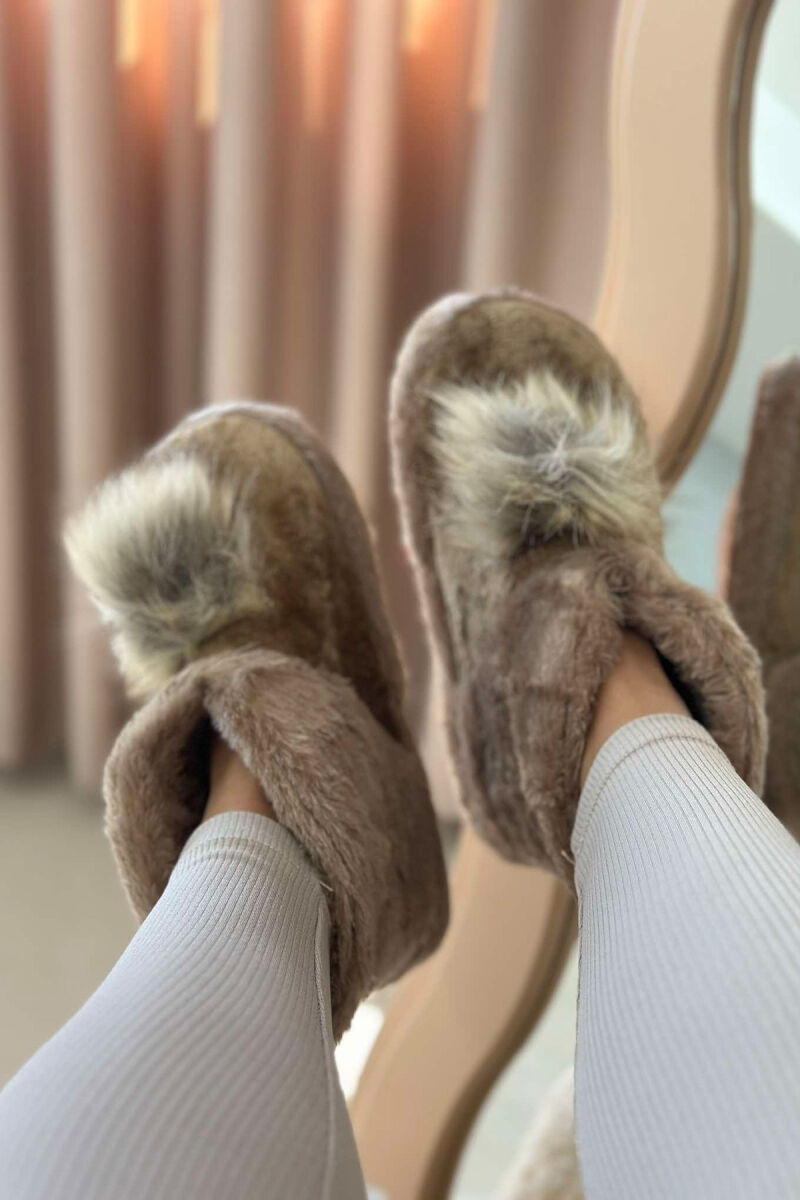 ONE COLOR HIGH NECK WOMAN HOME SLIPPERS BEIGE/BEZHE - 5