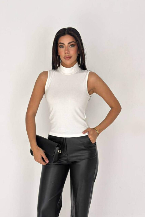 ONE COLOR HIGH NECK WOMAN TANK TOP CREAM/KREM - 