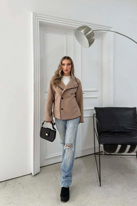 ONE COLOR HIGH NECK WOMEN JACKET BEIGE/BEZHE 