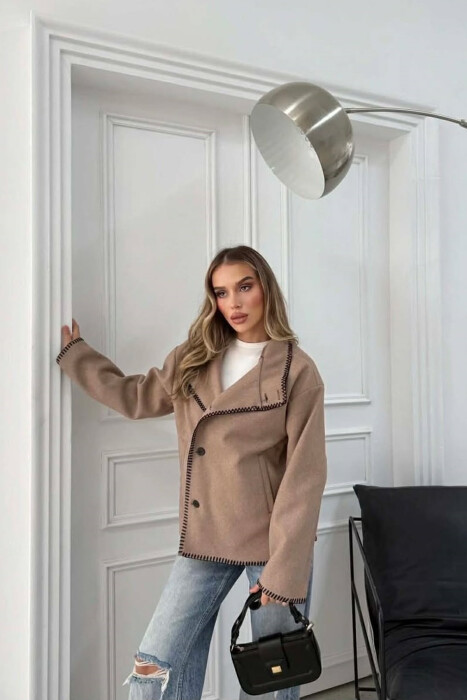 ONE COLOR HIGH NECK WOMEN JACKET BEIGE/BEZHE - 3