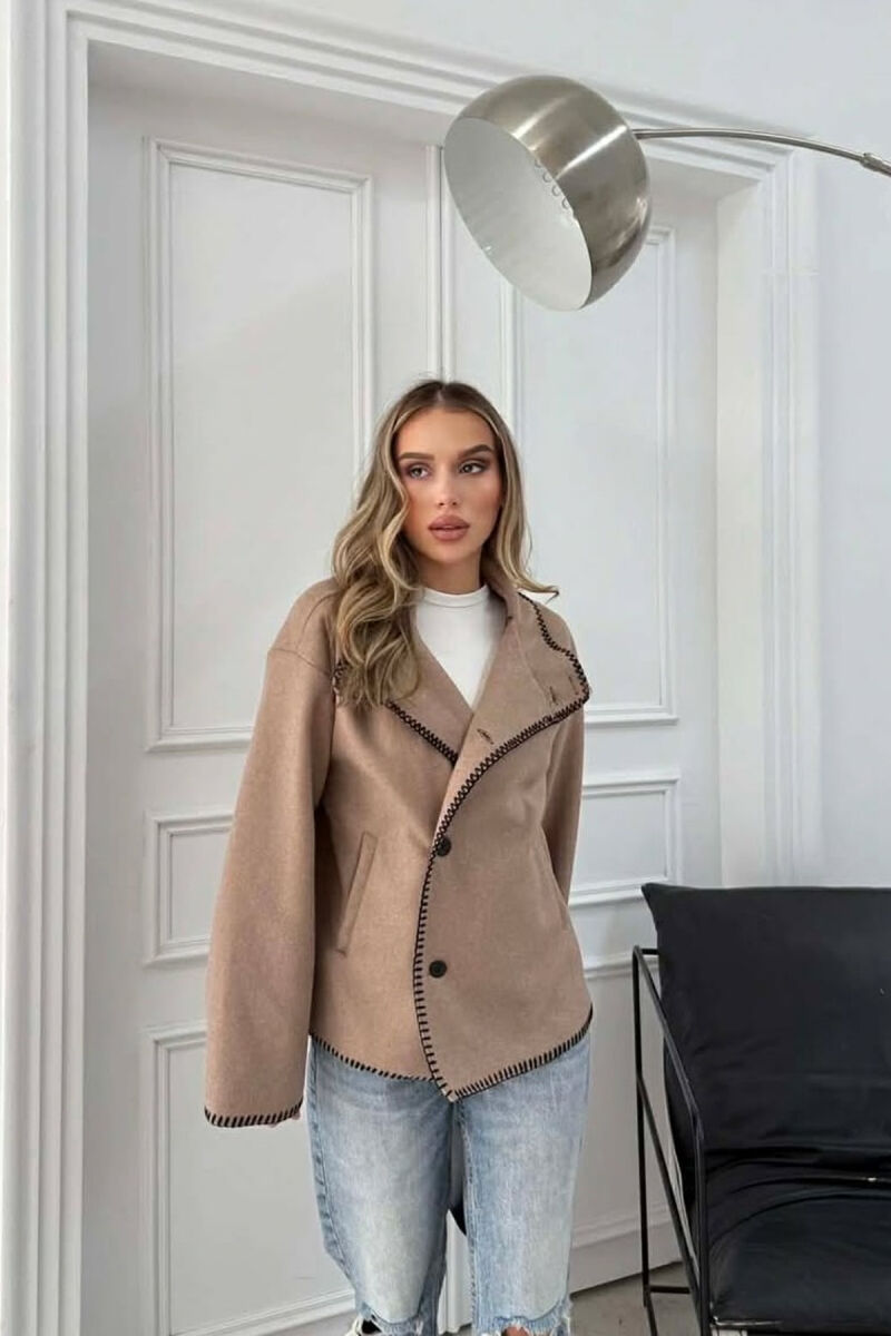 ONE COLOR HIGH NECK WOMEN JACKET BEIGE/BEZHE - 5