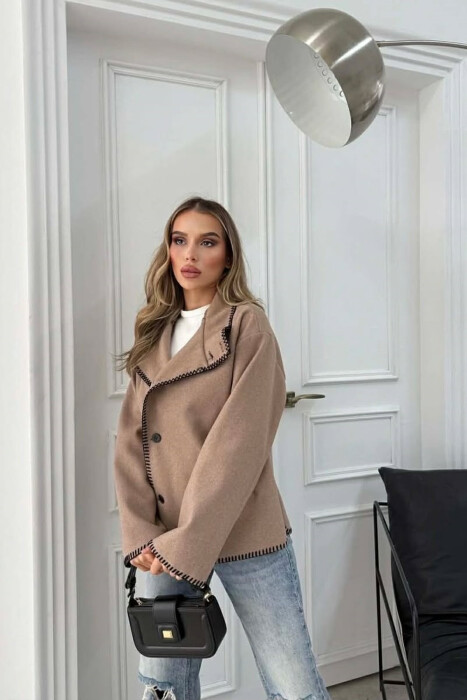 ONE COLOR HIGH NECK WOMEN JACKET BEIGE/BEZHE - 6