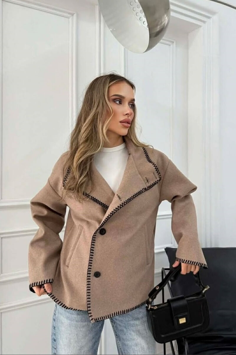 ONE COLOR HIGH NECK WOMEN JACKET BEIGE/BEZHE - 7