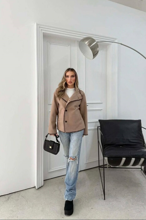 ONE COLOR HIGH NECK WOMEN JACKET BEIGE/BEZHE - 8