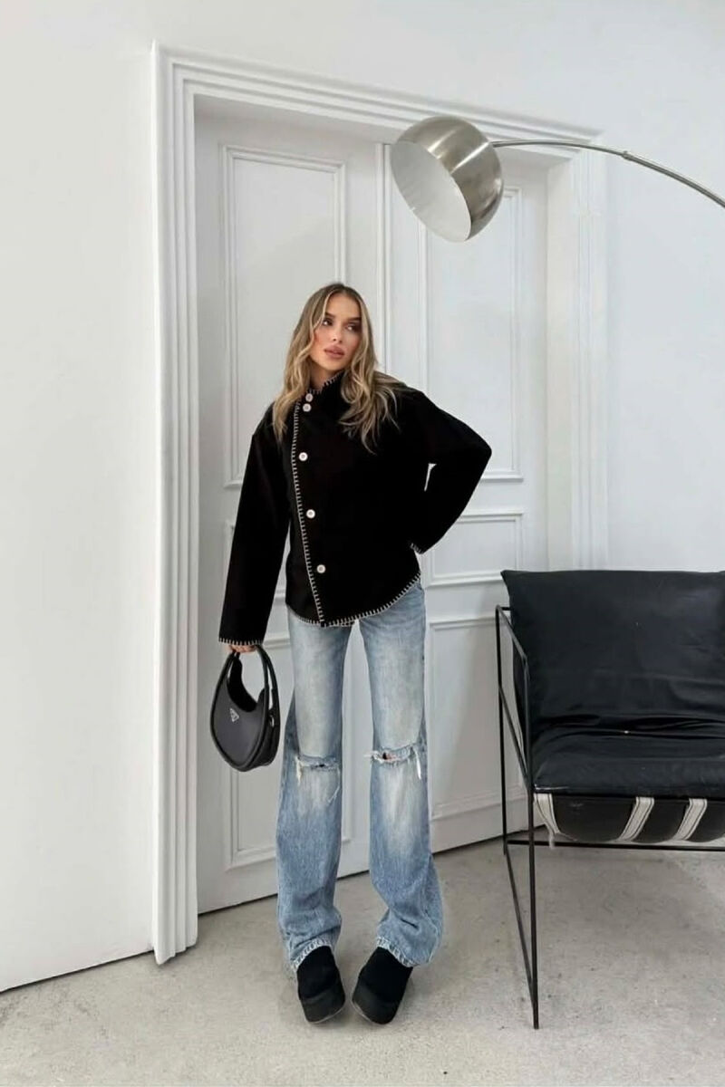 ONE COLOR HIGH NECK WOMEN JACKET BLACK/ E ZEZE - 1