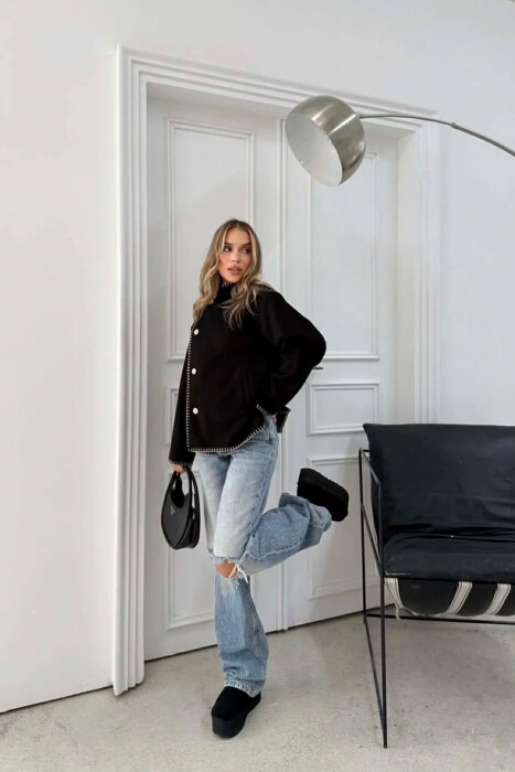 ONE COLOR HIGH NECK WOMEN JACKET BLACK/ E ZEZE - 2