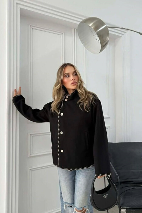 ONE COLOR HIGH NECK WOMEN JACKET BLACK/ E ZEZE - 3