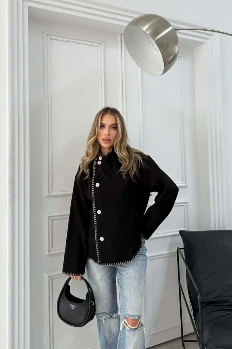 ONE COLOR HIGH NECK WOMEN JACKET BLACK/ E ZEZE - 4