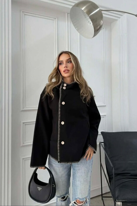 ONE COLOR HIGH NECK WOMEN JACKET BLACK/ E ZEZE - 5