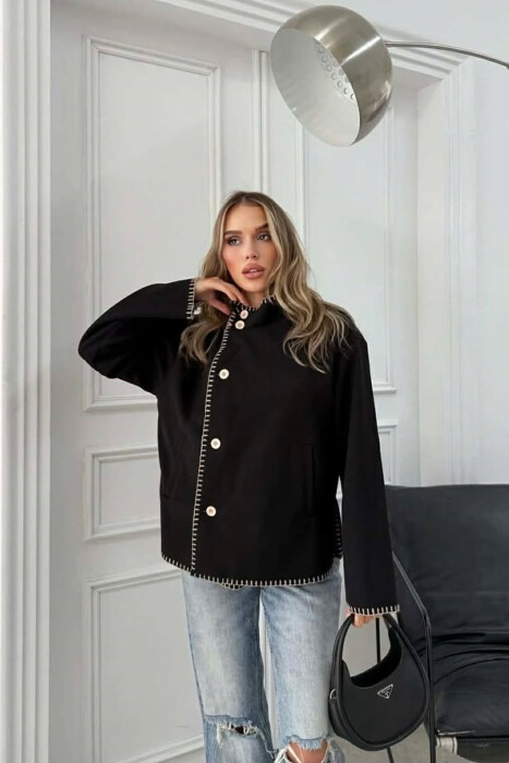 ONE COLOR HIGH NECK WOMEN JACKET BLACK/ E ZEZE - 6