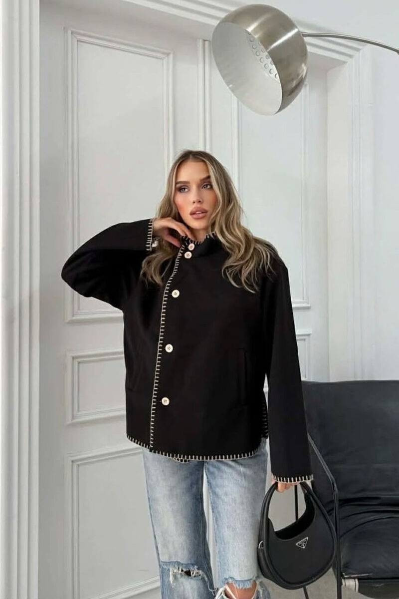 ONE COLOR HIGH NECK WOMEN JACKET BLACK/ E ZEZE - 6