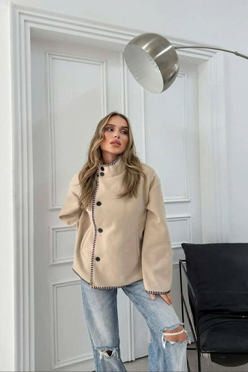 ONE COLOR HIGH NECK WOMEN JACKET CREAM/KREM - 1