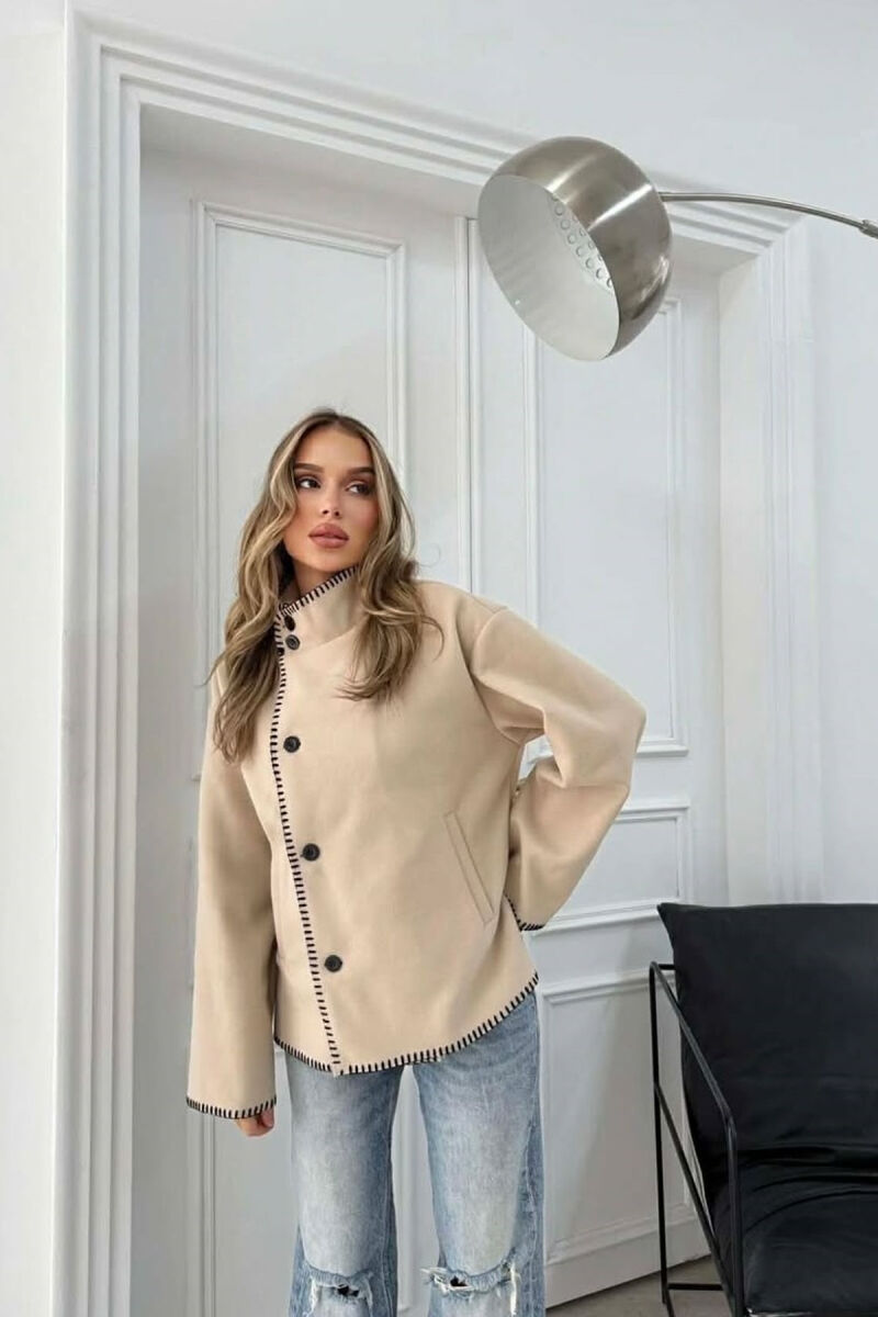 ONE COLOR HIGH NECK WOMEN JACKET CREAM/KREM - 4