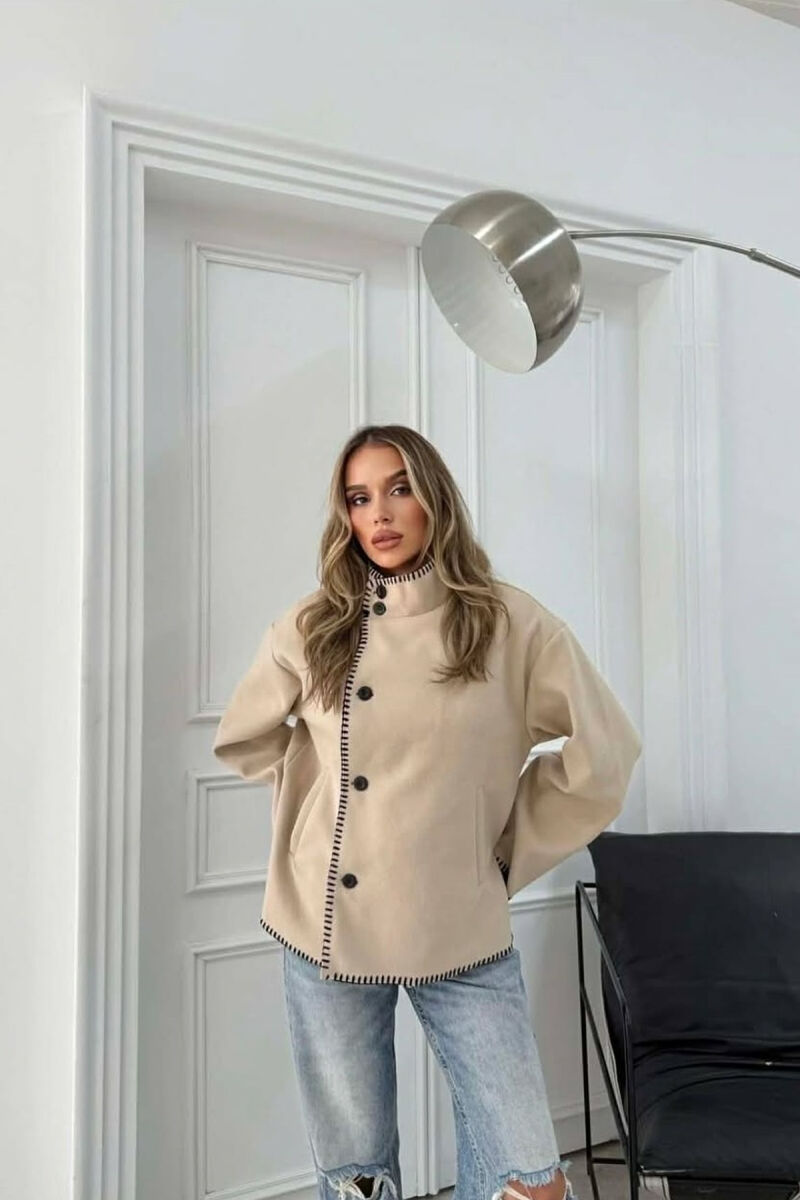 ONE COLOR HIGH NECK WOMEN JACKET CREAM/KREM - 6