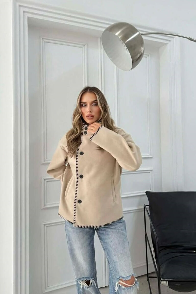 ONE COLOR HIGH NECK WOMEN JACKET CREAM/KREM - 7