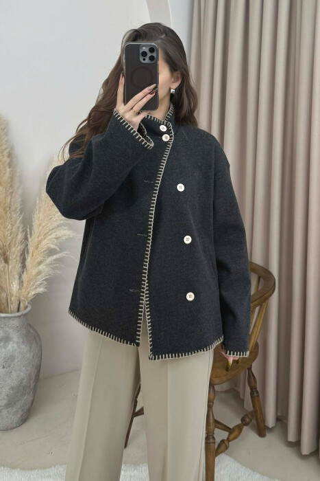 ONE COLOR HIGH NECK WOMEN JACKET DARK GREY/GEE 