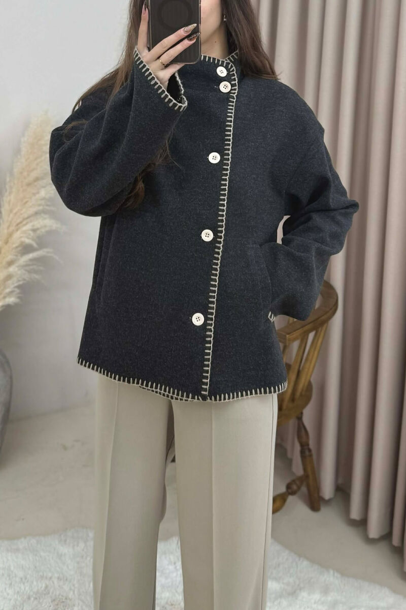 ONE COLOR HIGH NECK WOMEN JACKET DARK GREY/GEE - 2