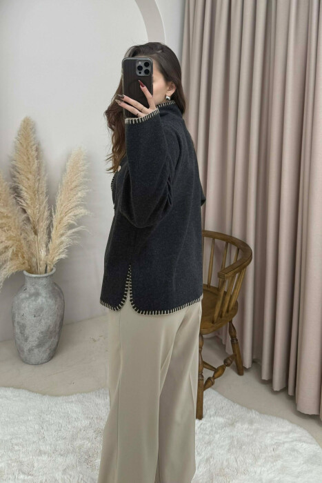 ONE COLOR HIGH NECK WOMEN JACKET DARK GREY/GEE - 3