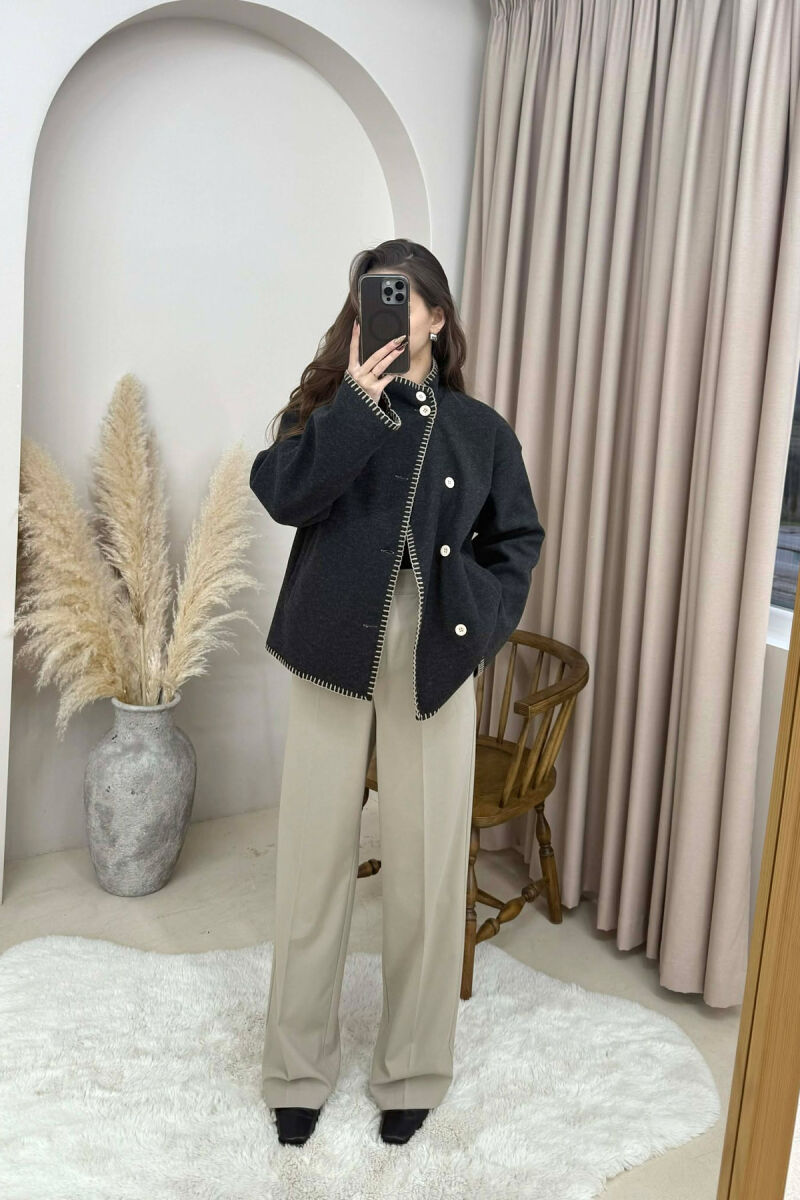 ONE COLOR HIGH NECK WOMEN JACKET DARK GREY/GEE - 4