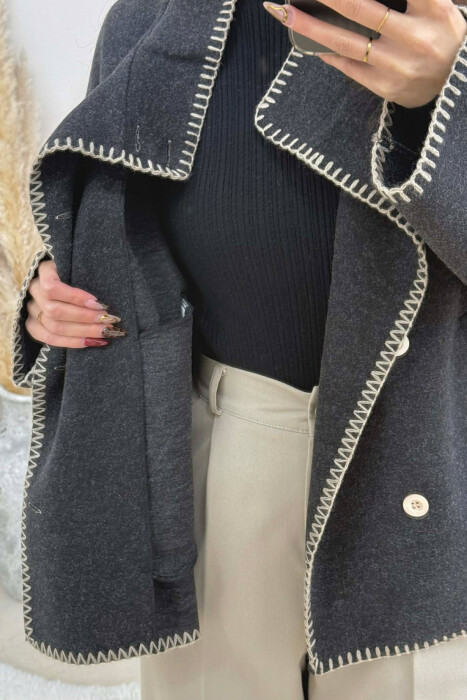 ONE COLOR HIGH NECK WOMEN JACKET DARK GREY/GEE - 5