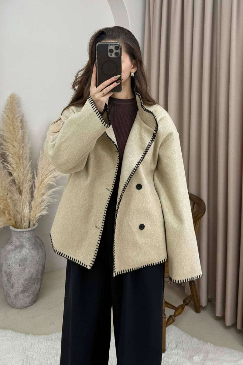 ONE COLOR HIGH NECK WOMEN JACKET LIGHT BEIGE/BZHZB - 1
