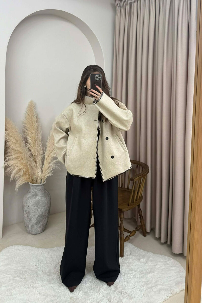 ONE COLOR HIGH NECK WOMEN JACKET LIGHT BEIGE/BZHZB - 3