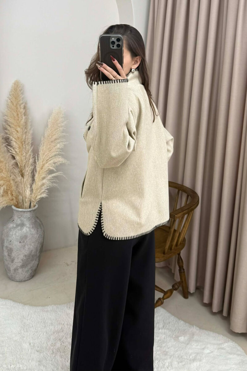 ONE COLOR HIGH NECK WOMEN JACKET LIGHT BEIGE/BZHZB - 4