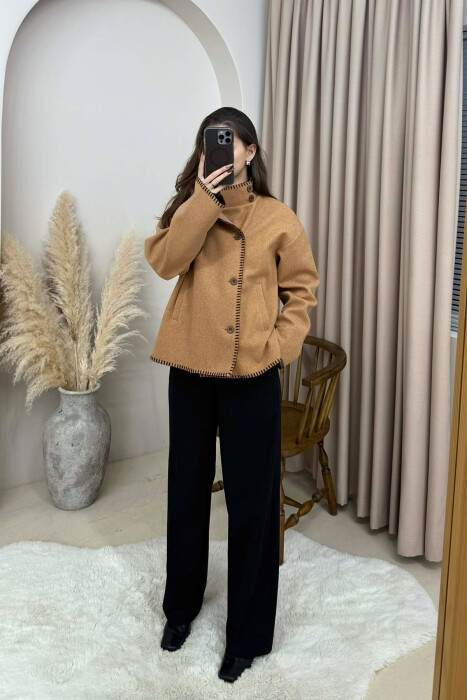 ONE COLOR HIGH NECK WOMEN JACKET LIGHT BROWN/KAZB 