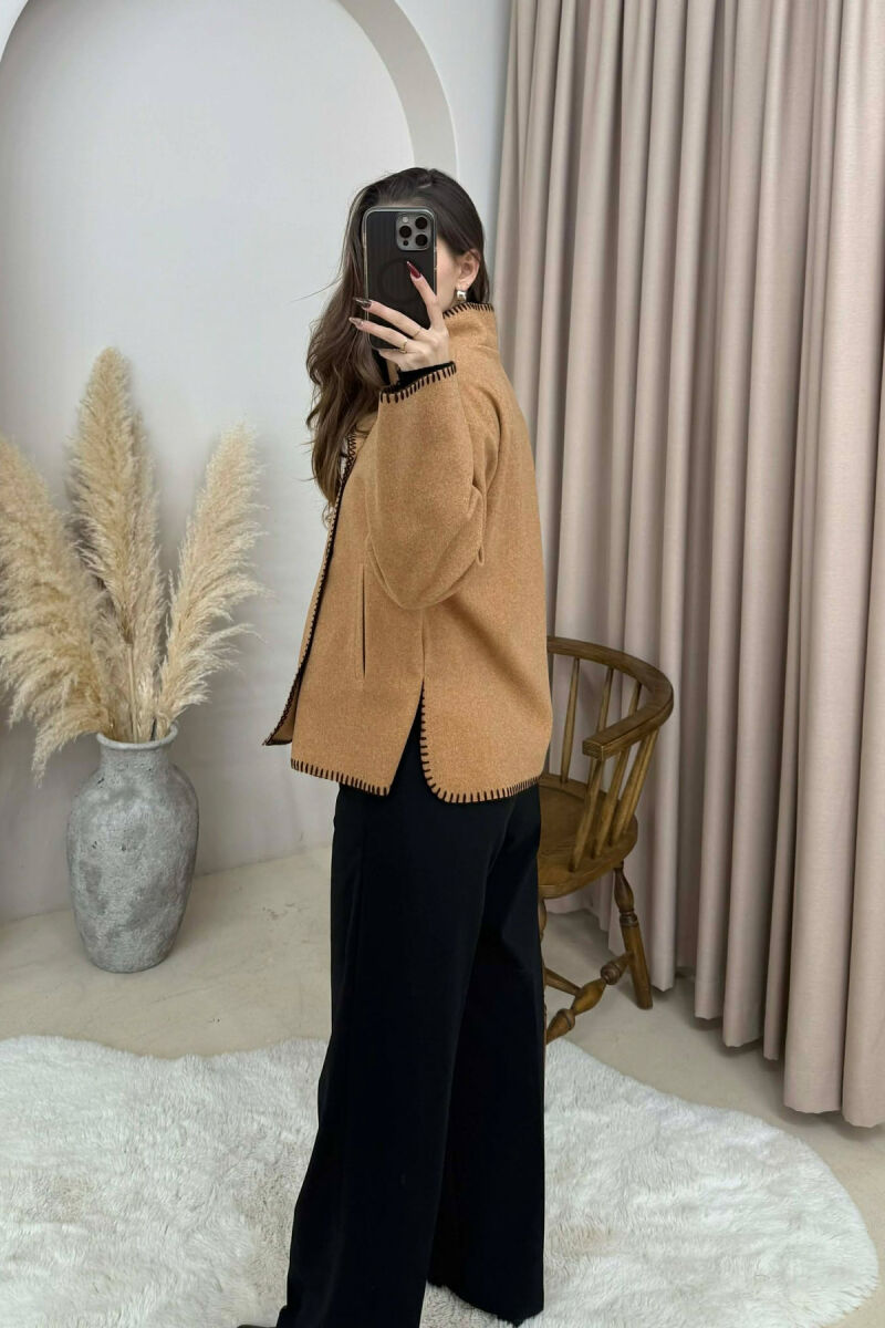 ONE COLOR HIGH NECK WOMEN JACKET LIGHT BROWN/KAZB - 2