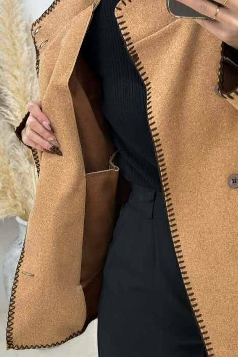 ONE COLOR HIGH NECK WOMEN JACKET LIGHT BROWN/KAZB - 4