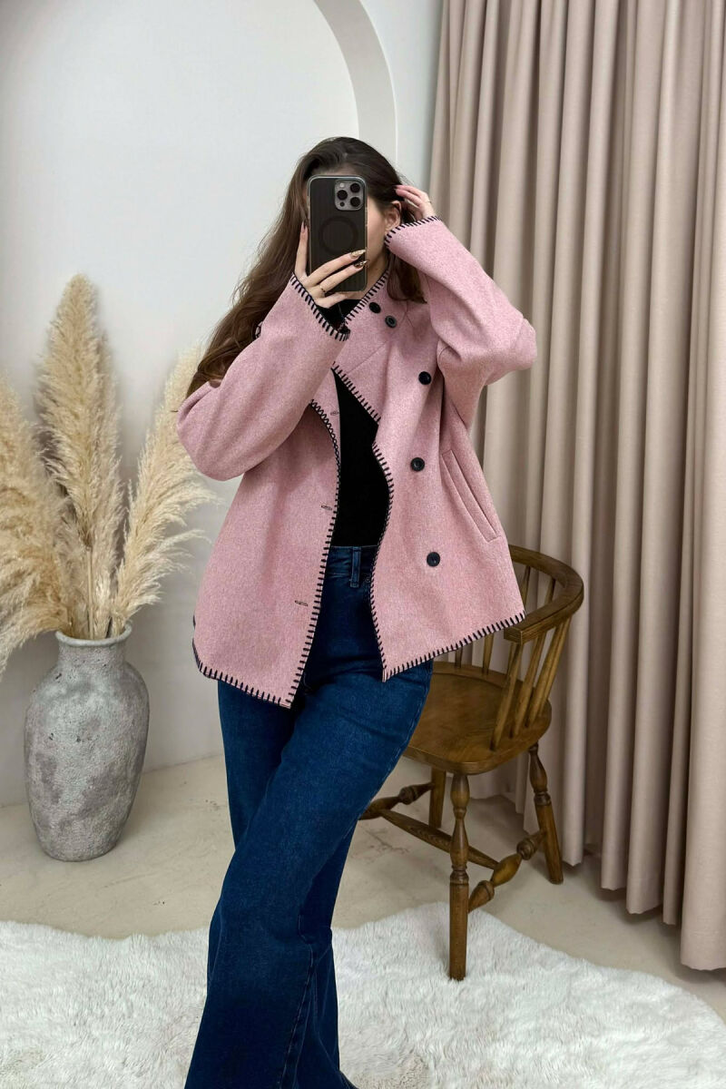 ONE COLOR HIGH NECK WOMEN JACKET PINK/ROZE - 3
