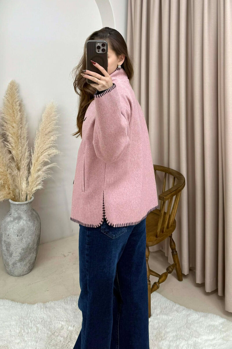 ONE COLOR HIGH NECK WOMEN JACKET PINK/ROZE - 4