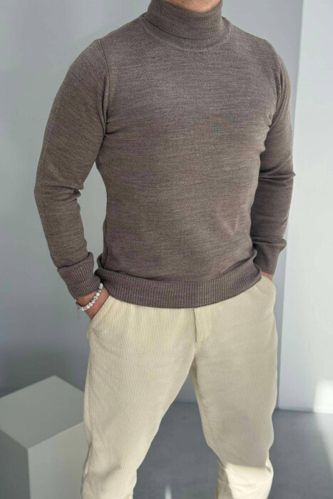 HIGH NECK MEN SWEATER IN DARK BEIGE COLOR 