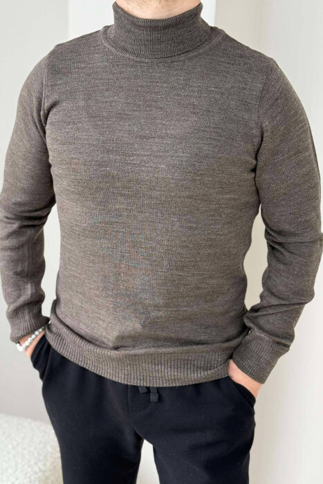 HIGH NECK MEN SWEATER IN LIGHT BROWN COLOR 