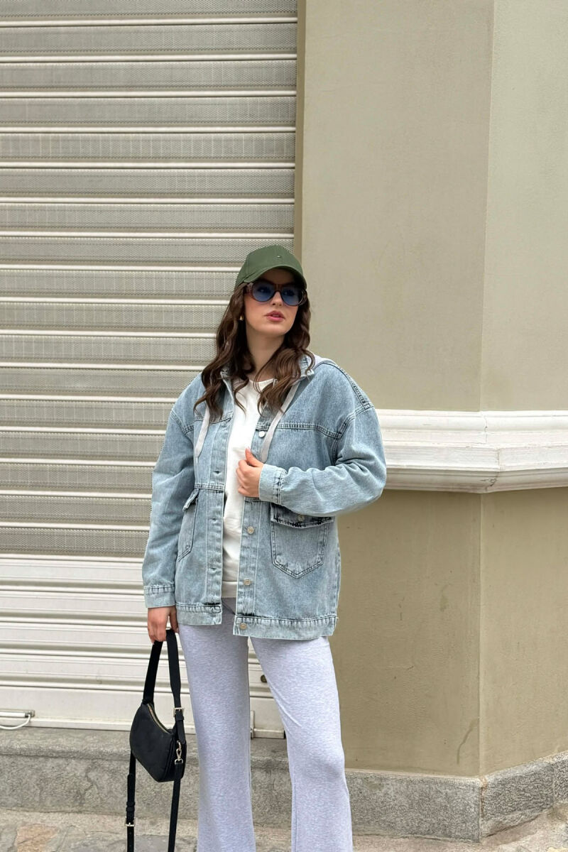 ONE COLOR HODDED DENIM WOMAN JACKET BABY BLUE/BLU BY - 1