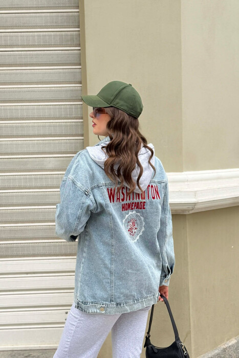 ONE COLOR HODDED DENIM WOMAN JACKET BABY BLUE/BLU BY - 3
