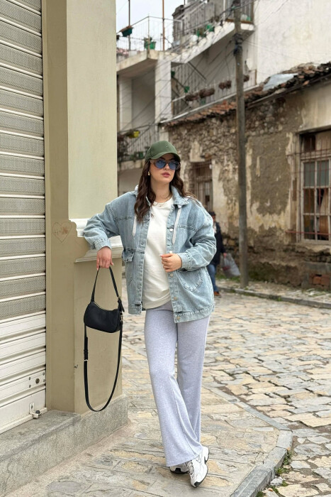 ONE COLOR HODDED DENIM WOMAN JACKET BABY BLUE/BLU BY - 4