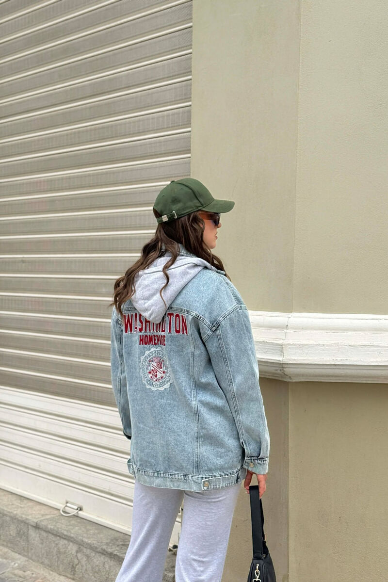 ONE COLOR HODDED DENIM WOMAN JACKET BABY BLUE/BLU BY - 6
