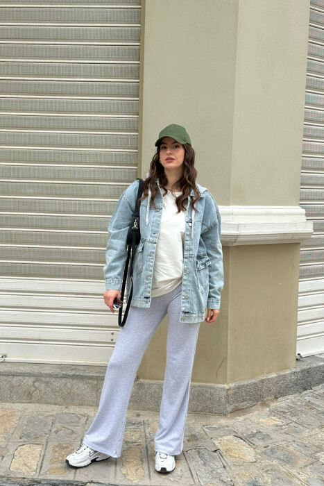 ONE COLOR HODDED DENIM WOMAN JACKET BABY BLUE/BLU BY - 7