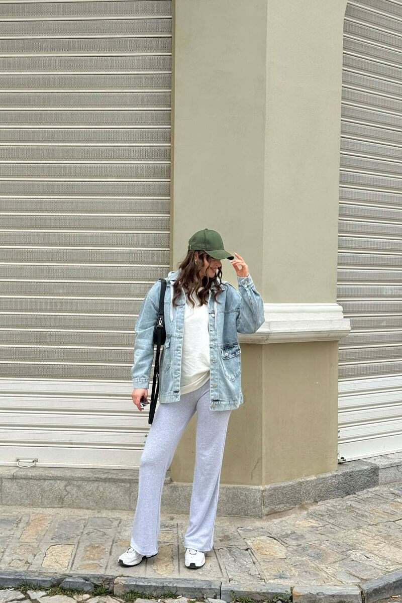 ONE COLOR HODDED DENIM WOMAN JACKET BABY BLUE/BLU BY - 8