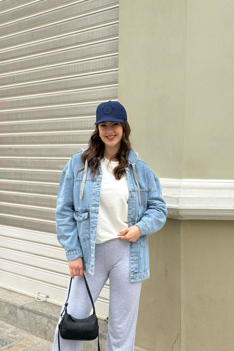 ONE COLOR HODDED DENIM WOMAN JACKET LIGHT BLUE-LIGHT BLUE/BZ-BZ - 2