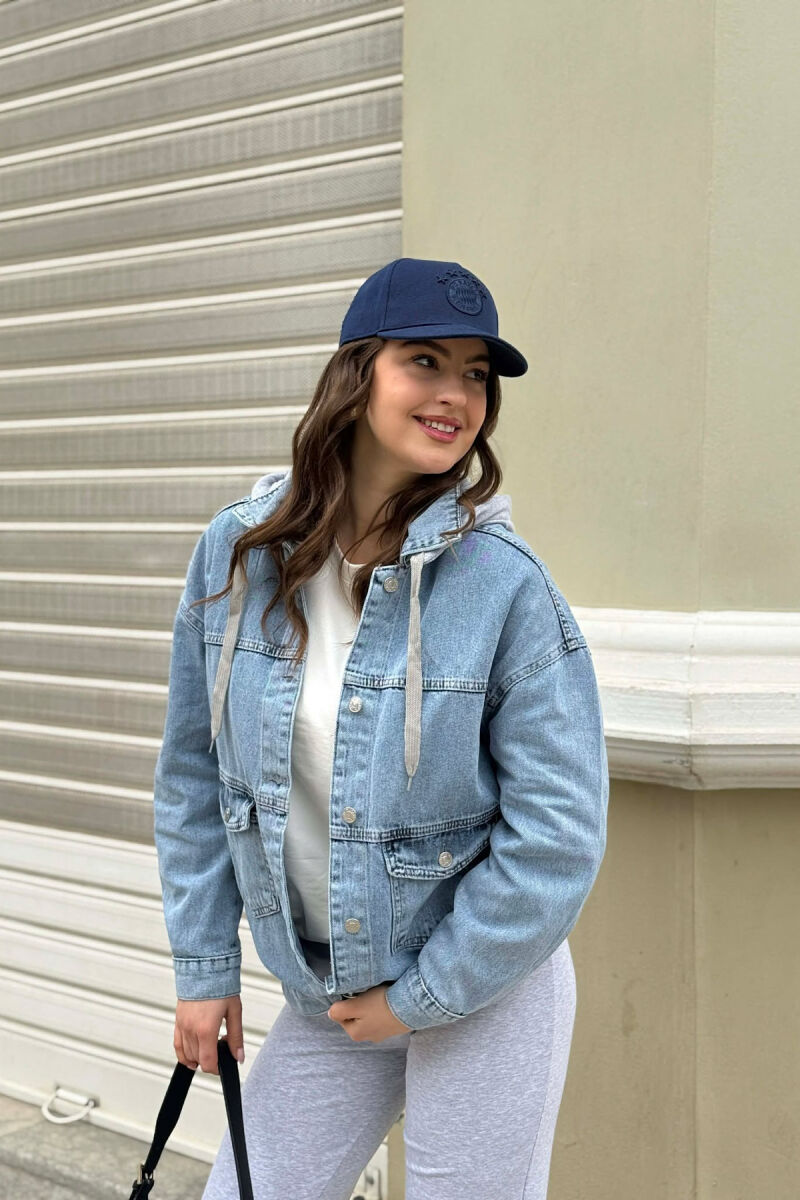 ONE COLOR HODDED DENIM WOMAN JACKET LIGHT BLUE-LIGHT BLUE/BZ-BZ - 3