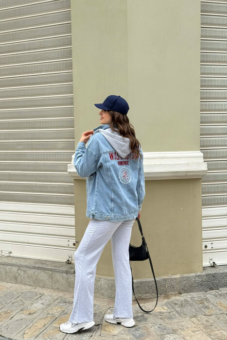 ONE COLOR HODDED DENIM WOMAN JACKET LIGHT BLUE-LIGHT BLUE/BZ-BZ - 4