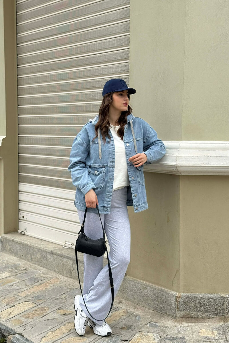 ONE COLOR HODDED DENIM WOMAN JACKET LIGHT BLUE-LIGHT BLUE/BZ-BZ - 6