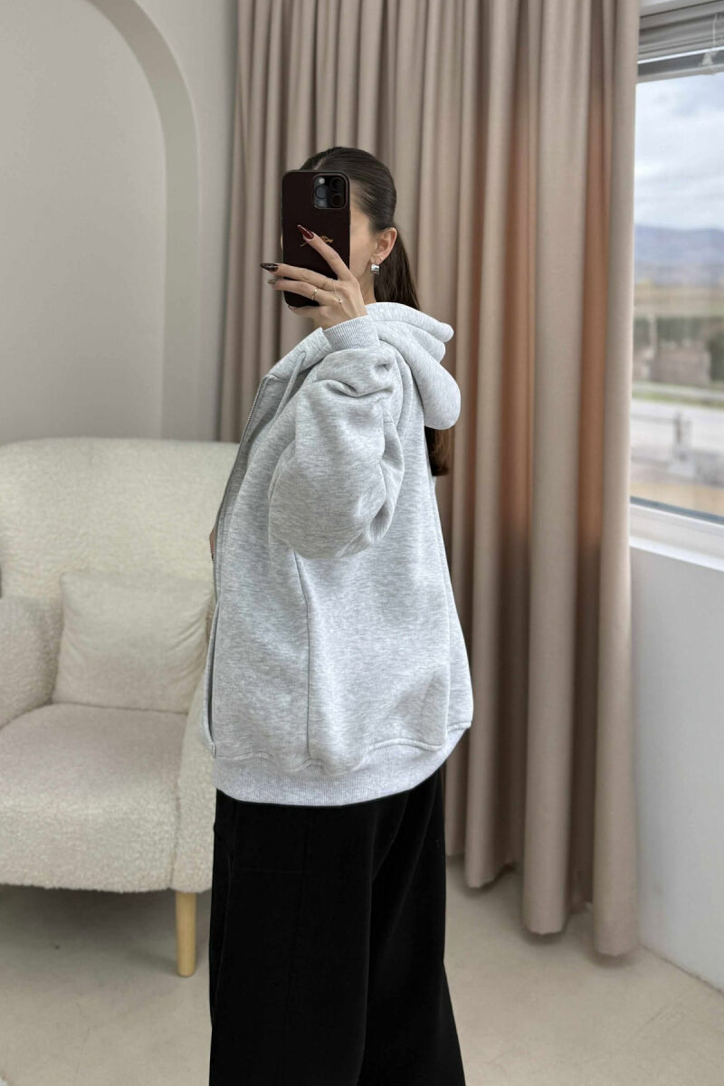 ONE COLOR HOOD FLUFFY WOMEN JACKET LIGHT GREY/GZ - 3